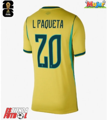 Brasil Lucas Paqueta #20 Primera Equipación Mujer Mundial 2026 Manga Corta